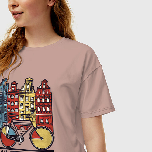 Женская футболка оверсайз Amsterdam bike / Пыльно-розовый – фото 3