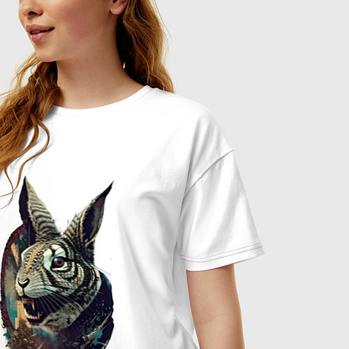 Женская футболка оверсайз Свирепый зайчара - нейросеть / Белый – фото 3