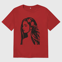 Футболка оверсайз женская Портрет черной тушью, цвет: красный