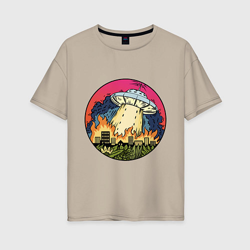 Женская футболка оверсайз Destroyer UFO / Миндальный – фото 1