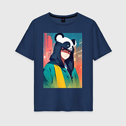 Футболка оверсайз женская Девчонка-панда - аниме, цвет: тёмно-синий