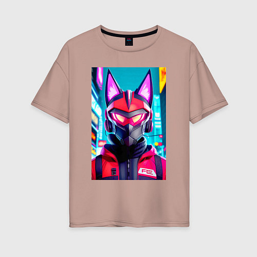 Женская футболка оверсайз Cyber fox - neural network / Пыльно-розовый – фото 1