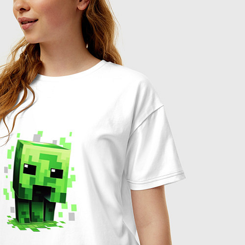 Женская футболка оверсайз Крипер - Майнкрафт / Белый – фото 3