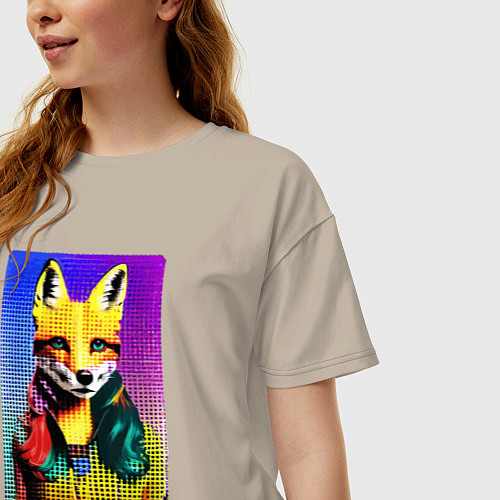 Женская футболка оверсайз Fox girl - fashionista - pop art / Миндальный – фото 3