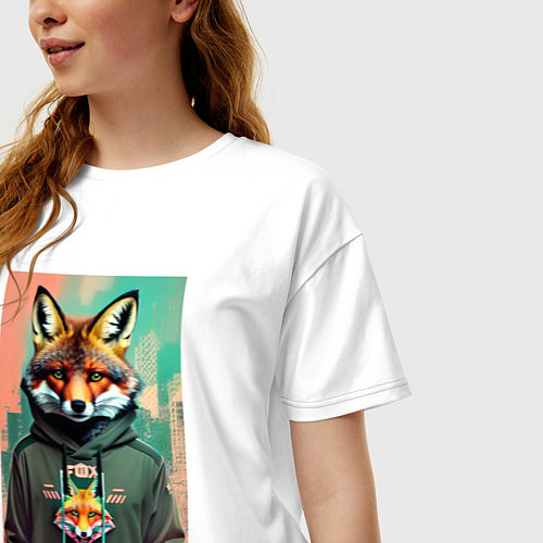 Женская футболка оверсайз Dude fox - urban style / Белый – фото 3