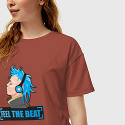 Футболка оверсайз женская Чувствуй бит, цвет: кирпичный — фото 2