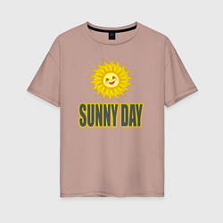 Футболка оверсайз женская Солнечный день - надпись и веселое солнышко, цвет: пыльно-розовый