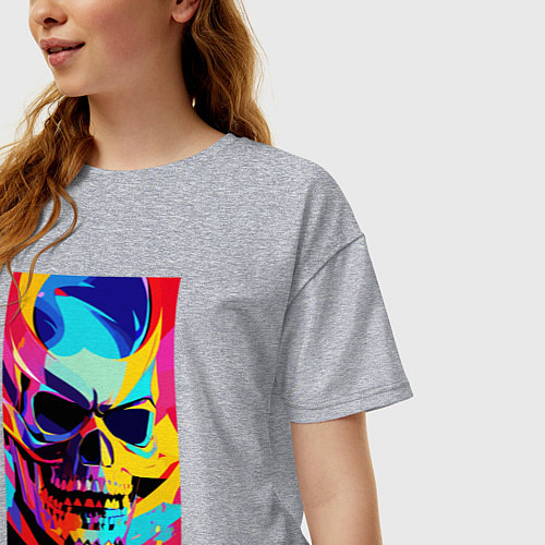 Женская футболка оверсайз Cool skull - pop art / Меланж – фото 3