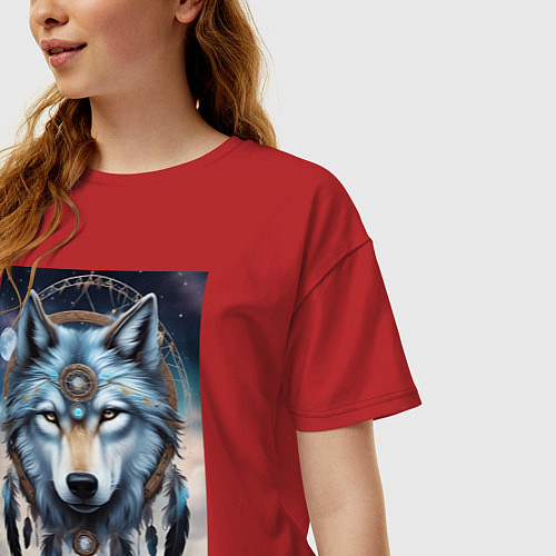 Женская футболка оверсайз Шаман волк / Красный – фото 3