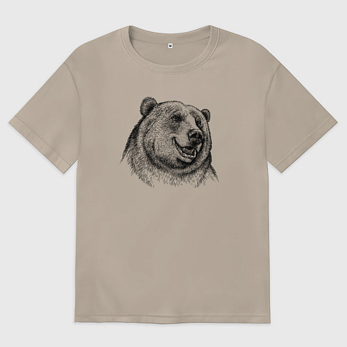 Женская футболка оверсайз Медведь улыбается / Миндальный – фото 1