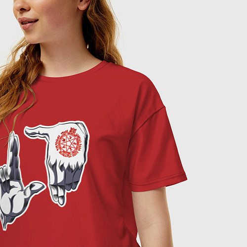 Женская футболка оверсайз Хеллсинг ладони Алукарда / Красный – фото 3