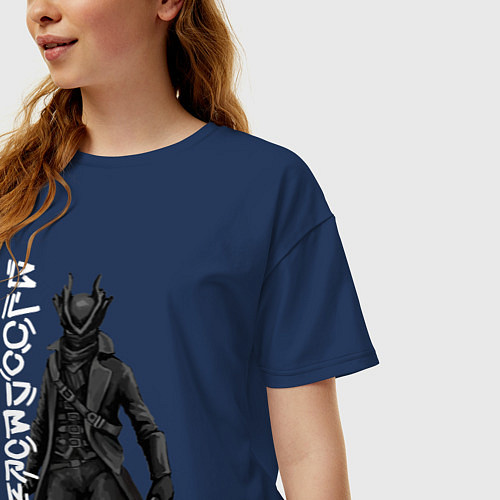 Женская футболка оверсайз Bloodborne охотник / Тёмно-синий – фото 3