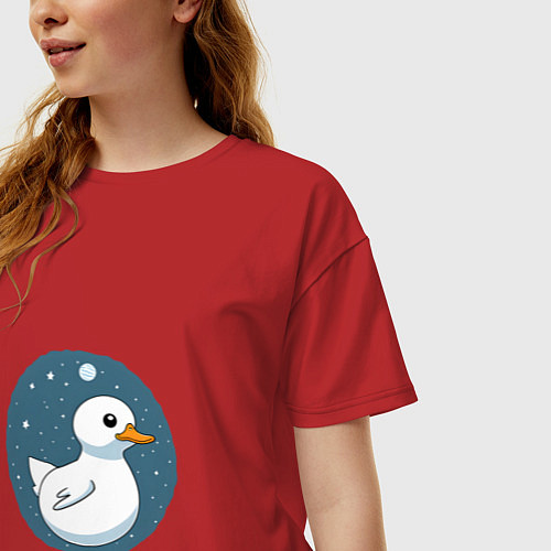Женская футболка оверсайз Утка в космосе / Красный – фото 3