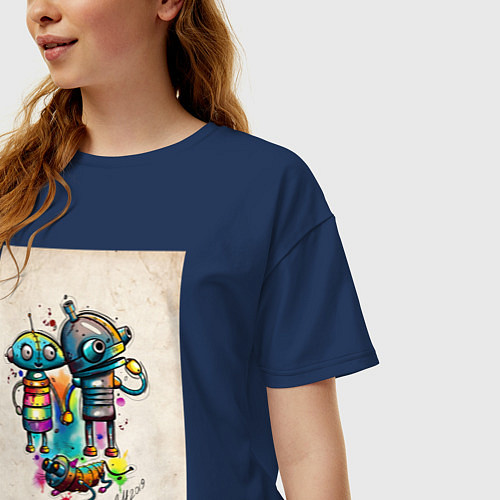 Женская футболка оверсайз Machinarium / Тёмно-синий – фото 3