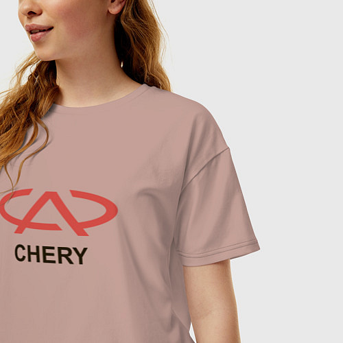 Женская футболка оверсайз Chery Logo / Пыльно-розовый – фото 3