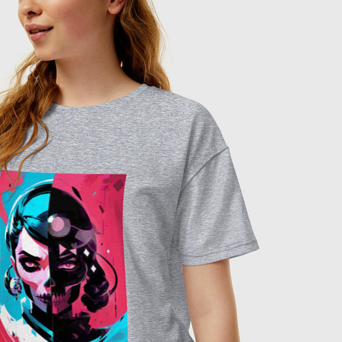 Женская футболка оверсайз Взгляд ведьмы - нейросеть - поп арт / Меланж – фото 3