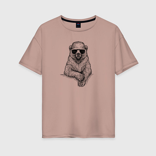 Женская футболка оверсайз Медведь модник / Пыльно-розовый – фото 1