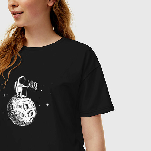 Женская футболка оверсайз США на луне / Черный – фото 3
