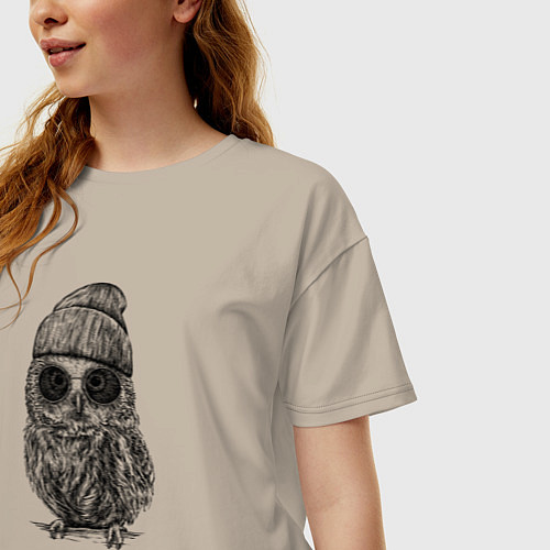 Женская футболка оверсайз Сова на стиле / Миндальный – фото 3