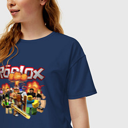 Футболка оверсайз женская Роблокс на фоне взрыва roblox, цвет: тёмно-синий — фото 2