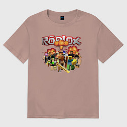 Футболка оверсайз женская Роблокс на фоне взрыва roblox, цвет: пыльно-розовый