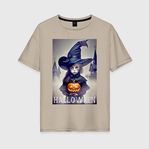 Женская футболка оверсайз Маленькая ведьмочка - хэллоуин / Миндальный – фото 1