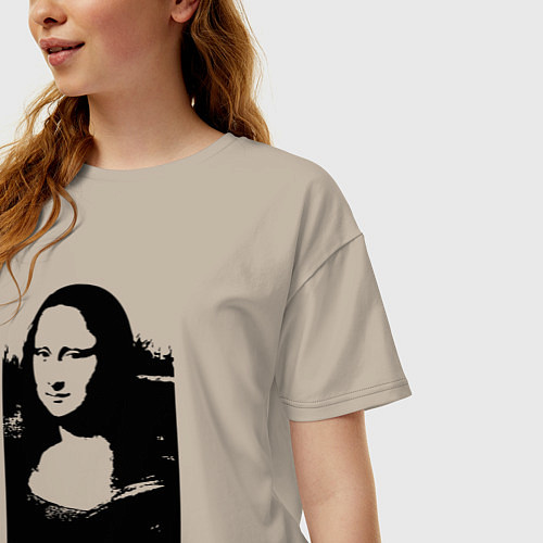 Женская футболка оверсайз Mona Lisa in black white / Миндальный – фото 3