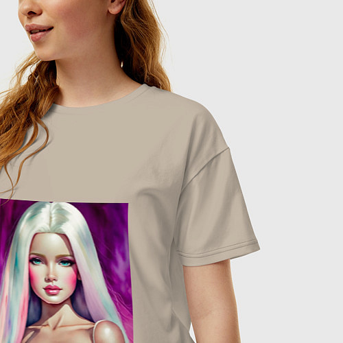 Женская футболка оверсайз Барби с распущенными волосами / Миндальный – фото 3