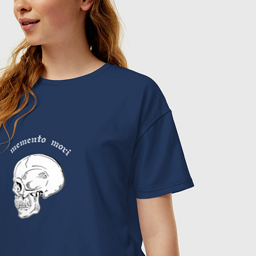 Женская футболка оверсайз Skull Memento Mori / Тёмно-синий – фото 3