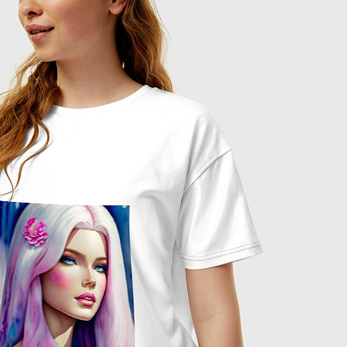 Женская футболка оверсайз Барби с цветком / Белый – фото 3