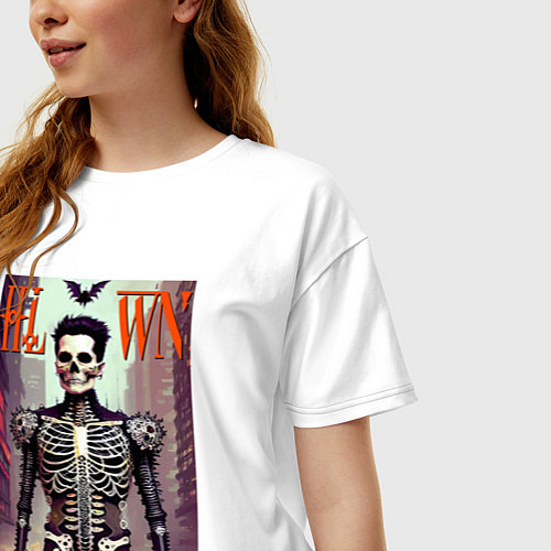 Женская футболка оверсайз Skeleton fashionista - art - poster / Белый – фото 3