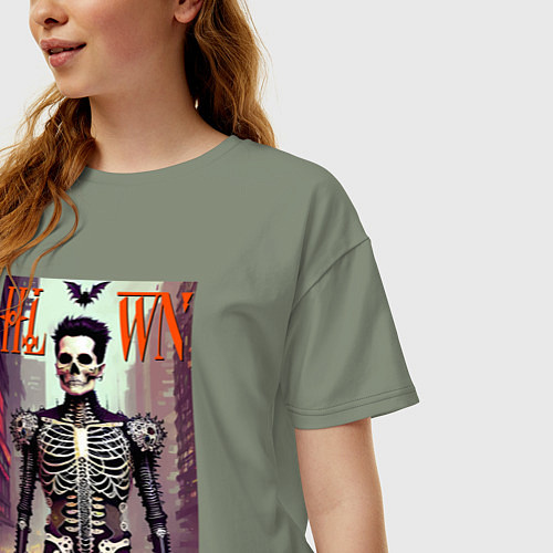 Женская футболка оверсайз Skeleton fashionista - art - poster / Авокадо – фото 3