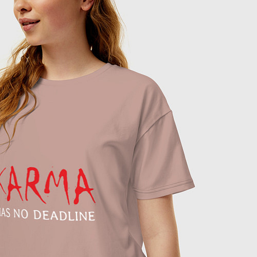 Женская футболка оверсайз Karma has no deadline / Пыльно-розовый – фото 3