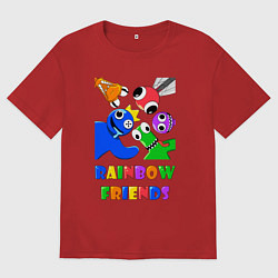 Футболка оверсайз женская Rainbow Friends персонажи, цвет: красный