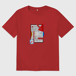 Футболка оверсайз женская Геометрическая абстракция треугольник, квадрат, цвет: красный