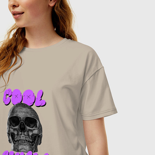 Женская футболка оверсайз Cool Skull / Миндальный – фото 3