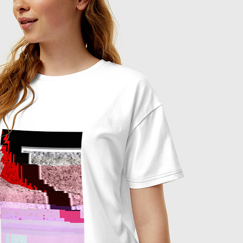 Женская футболка оверсайз Abstract glitch / Белый – фото 3