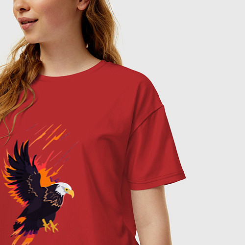 Женская футболка оверсайз Орел парящая птица абстракция / Красный – фото 3