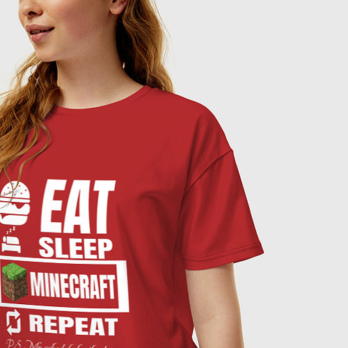 Женская футболка оверсайз Майнкрафт на повторе / Красный – фото 3