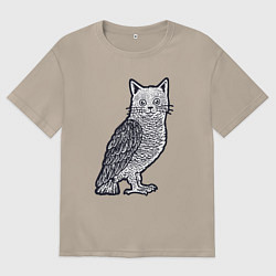 Женская футболка оверсайз Кошка сова