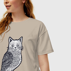 Футболка оверсайз женская Кошка сова, цвет: миндальный — фото 2