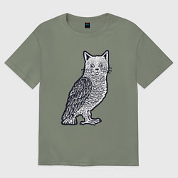 Футболка оверсайз женская Кошка сова, цвет: авокадо