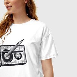 Футболка оверсайз женская Кассета и карандаш, цвет: белый — фото 2