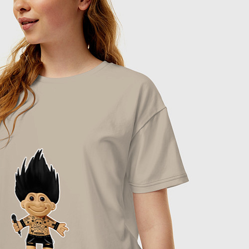 Женская футболка оверсайз Панк рок тролль c микрофоном / Миндальный – фото 3