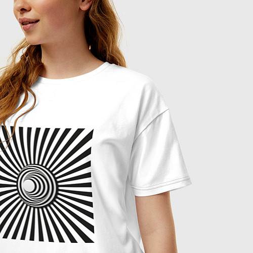 Женская футболка оверсайз Черно-белая иллюзия - Полосатый фон / Белый – фото 3