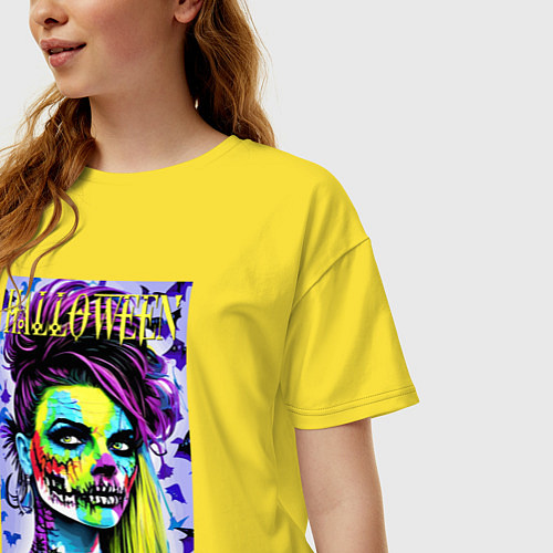 Женская футболка оверсайз Хэллоуин - обложка журнала - поп-арт / Желтый – фото 3