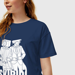 Футболка оверсайз женская Skibidi Toilet Cameraman and Speakerman, цвет: тёмно-синий — фото 2