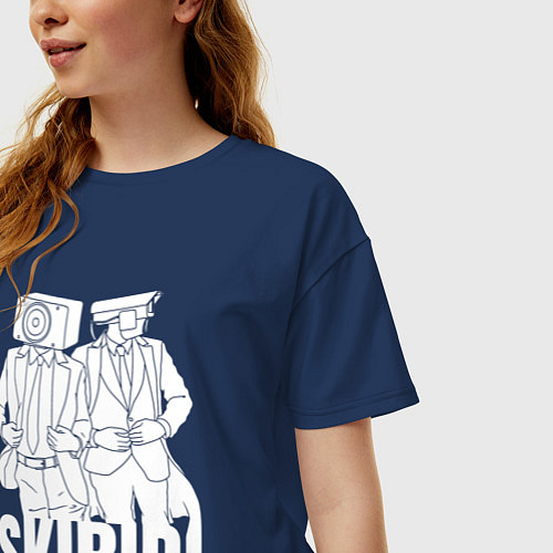 Женская футболка оверсайз Skibidi Toilet Cameraman and Speakerman / Тёмно-синий – фото 3