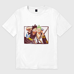 Футболка оверсайз женская Луффи и Ророноа Зоро - Ван пис, цвет: белый