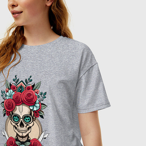 Женская футболка оверсайз Праздничный череп / Меланж – фото 3